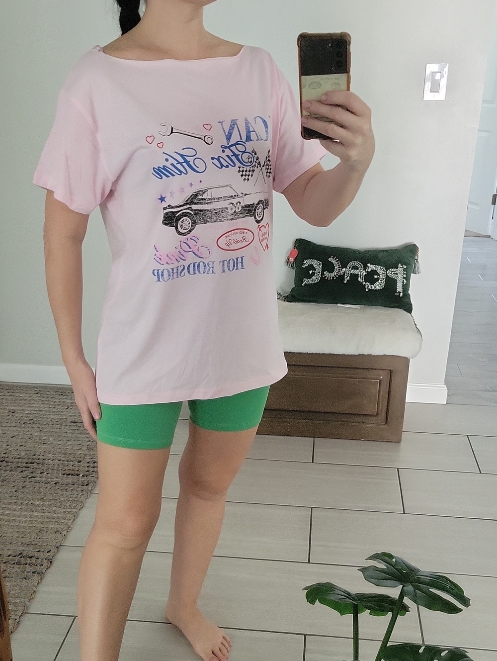 PINK Victoria's Secret Light Pink 'I Can Fix Him' Hot Rod Graphic Tee